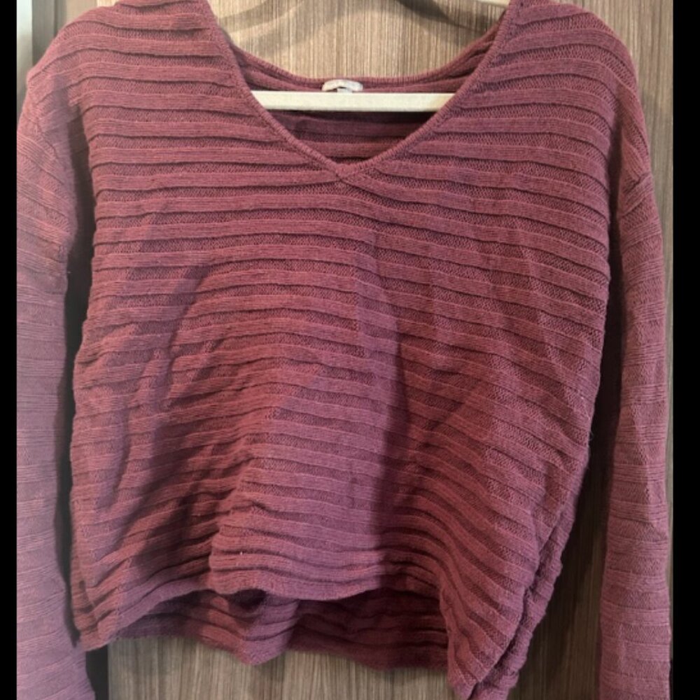 Oversized Long Sleeve Scoop Neck Loose Fit Crop Sweater, Size M